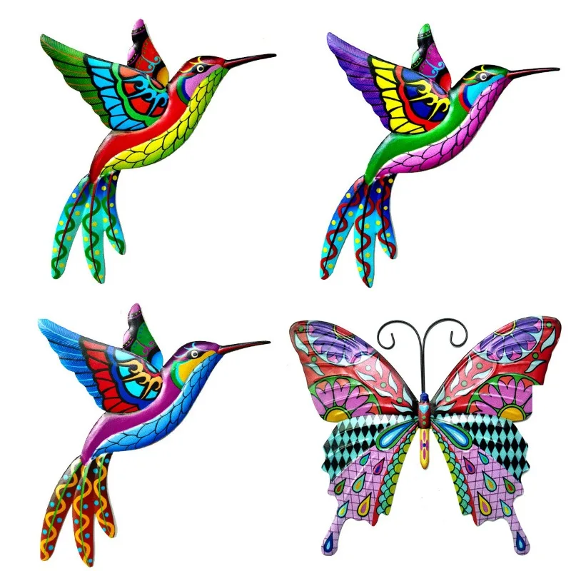 

Iron Art Hummingbird Pendant American Garden Home Decoration Butterfly Animal Wall Farmhouse Decor Metal Wall Hanging Crafts