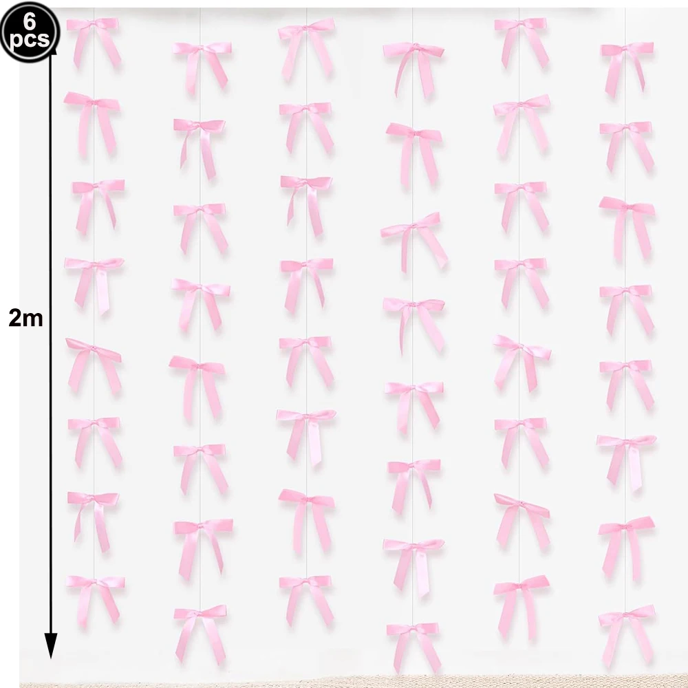 Pink Bow Themed Hanging Decor Banner Swirl for Girls' Birthday or Baby Shower Decorations