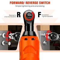 EMDTOOL Electric Cordless Right Ratchet 3/8'' 90° Angle Wrench 200N.m Torque with LED Work Light +7pcs Sockets Set,2 Batteries 2