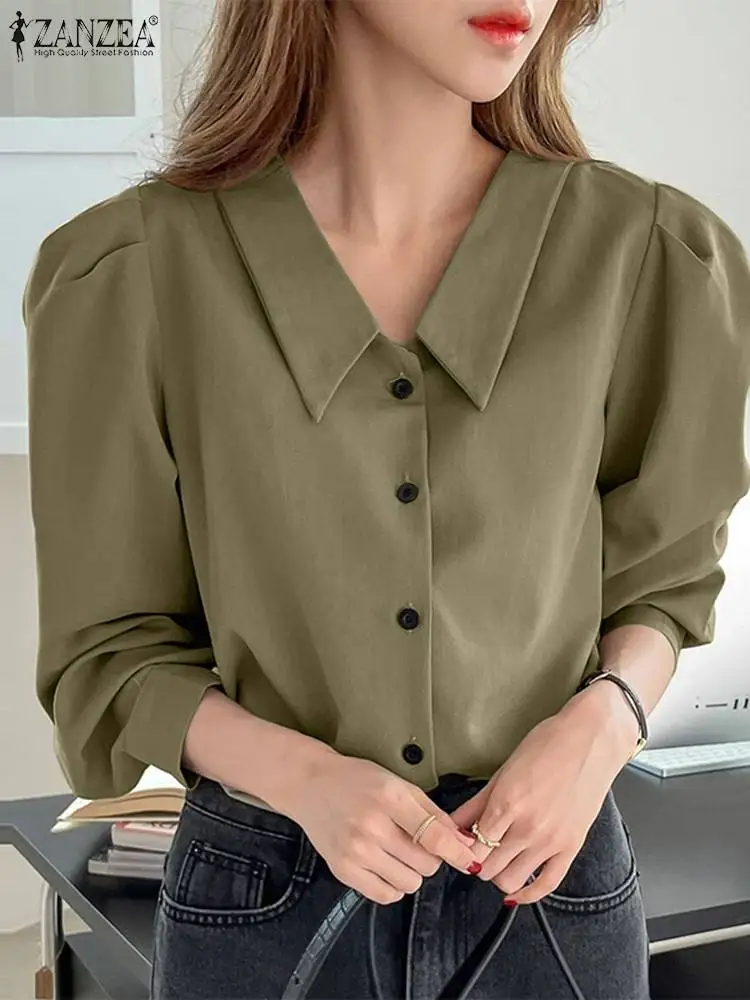 

ZANZEA 2024 Spring Solid Puff Long Sleeve Top Blouse Women Elegant OL Shirt Korean Party Cardigan Tunic Fashion Lapel Neck Blusa