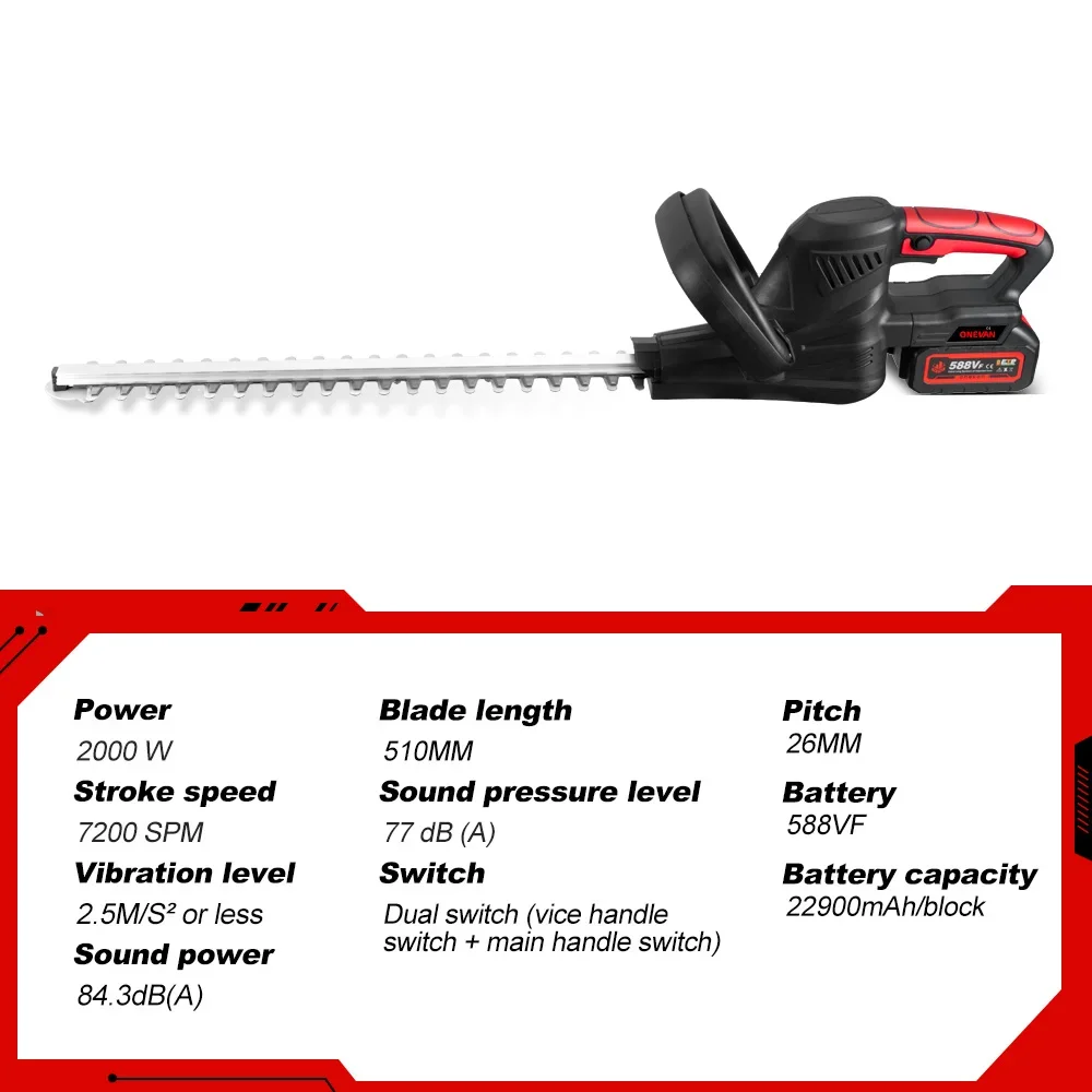 ONEVAN 2000W Brushless Cordless Hedge Trimmer Garden Trimmer Pruning Saw Lawn Mower Garden Pruning Tool For makita 18v battery 2