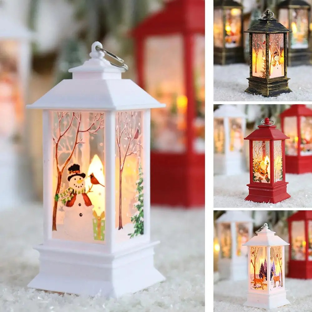 

Christmas Lamp Snowman Elk Santa Claus Wind Lantern Decoration Portable Table Patio Accessories Home Party Small Lamp Night E2W8