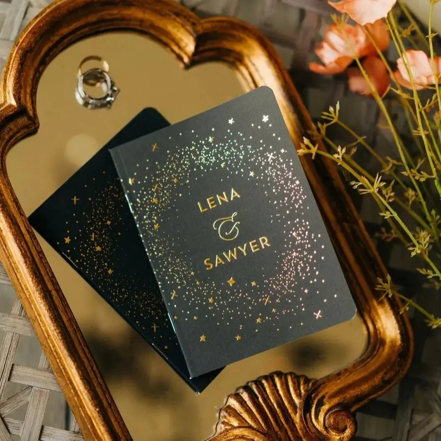 

Серые и золотые свадебные Vow книги, набор из 2, фольгированные Vow книги, небесные звезды Vow книги, персонализированные свадебные Vow книги, настоящее золото