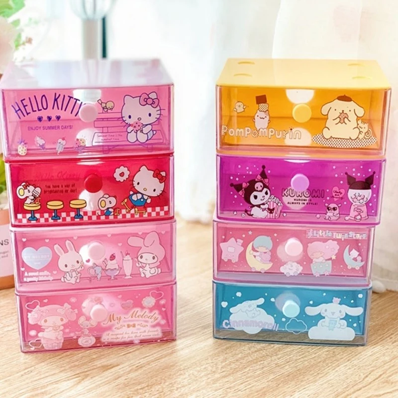 

Hello Kitty Desktop Drawer Organizer Sanrio Kuromi My Melody Mini Storage Box Cute Cartoon Pompompurin Jewelry Box Toy for Girls
