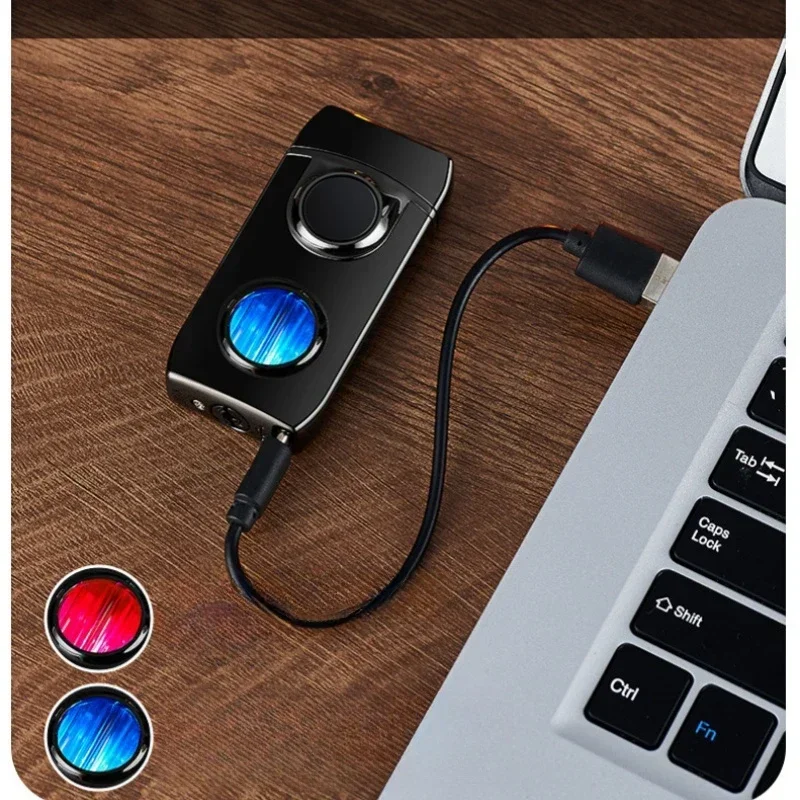 LED Blue Light Metal Creative Touch Induction Ignition Windproof Jet Fire Gas Lighter Visible Gas Window USB Electronic Lighters