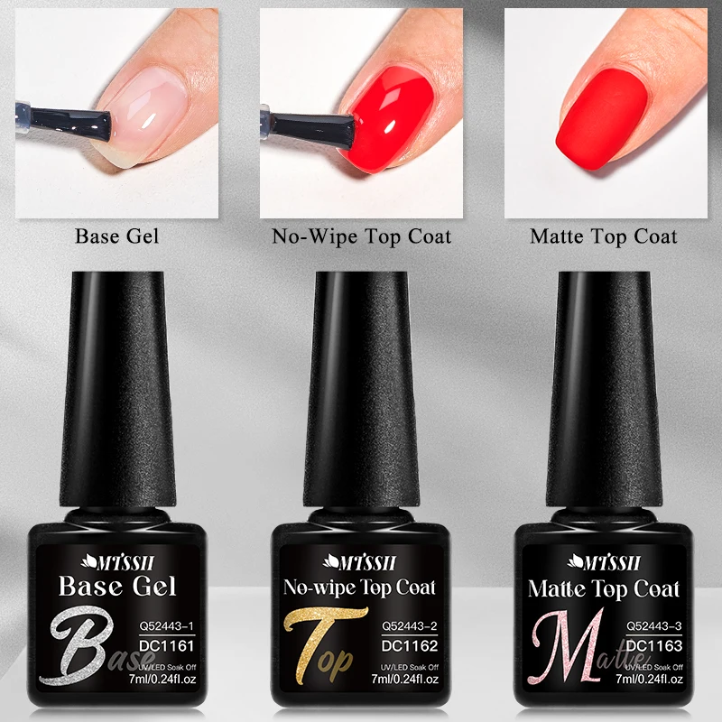 Mtssii 7ml Base Gel Nail polish Bright Color Semi Permanent Soak Off UV LED Nail Art No Wipe Top Coat Nail Art For Manicure 6