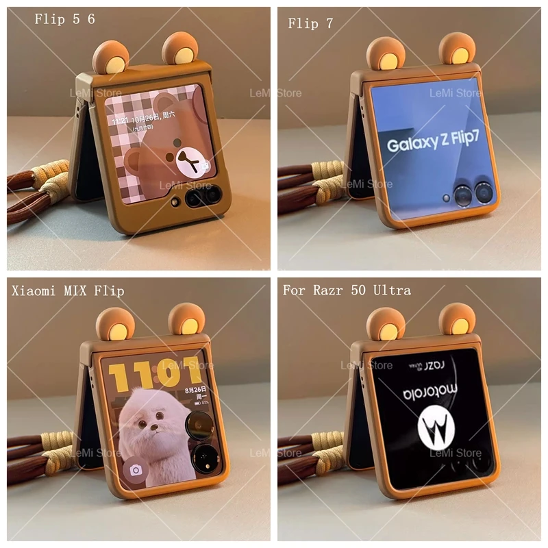 Adorable Ears Hand Strap Hinge Case - Flip Phone Cover