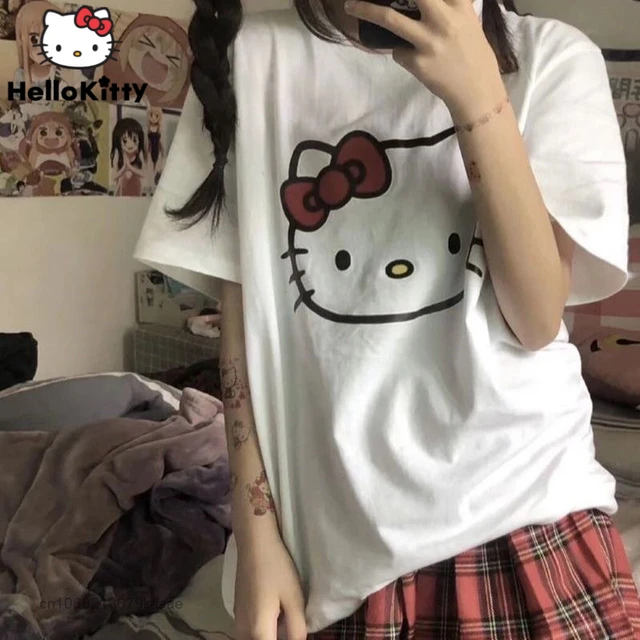 Hello Kitty Summer Cartoon Clothes For Fashion Women Oversize Cotton T  Shirt Girl Y2k Streetwear Korean Style Cute Short Sleeve - T-shirts -  AliExpress