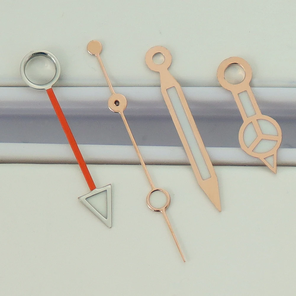Green C3 Luminous Watch Hands for GMT Movements - Silver & Rose Gold Assembly Parts
