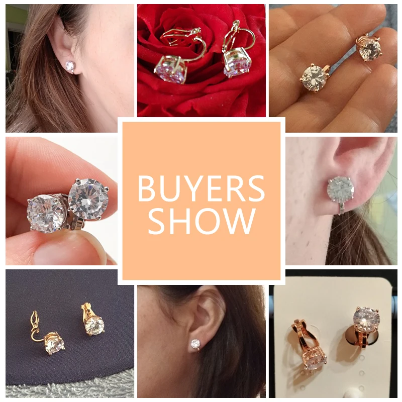 7mm Cubic Zirconia Round Piercing Clip Earrings for Women Fashion CZ Crystal Ear Cuffs Female Wedding Party Gift Jewelry ear clip earrings,clip earrings,ear clip,ear accessories