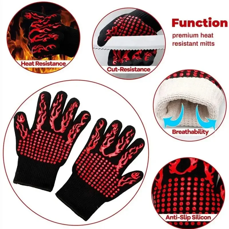 1pc Heat Resistant Oven Gloves-Cut Resistant, Non-Slip Silicone BBQ Gloves for Kitchen, Grill, Camping, and Cookware