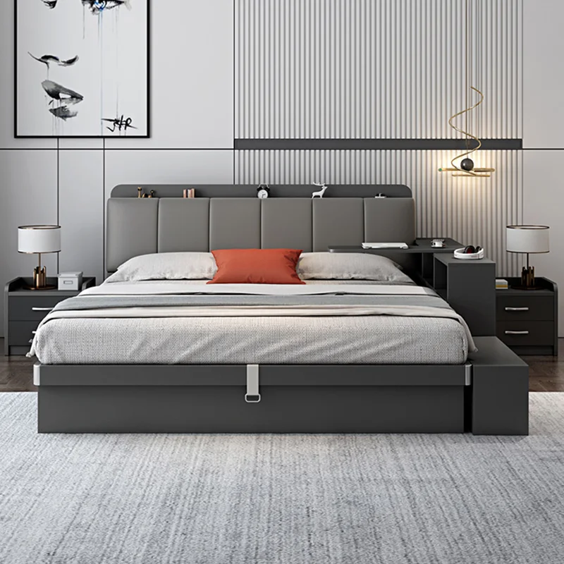 

Nordic Aesthetic Bed Queen Size Multifonction Modern Luxury Bed Storage Space Cama De Lujo Para Dormitorio Bedroom Decoration