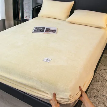 Housse de matelas en velours de corail épais et chaud, couleur unie Simple, 200x220cm, drap de lit doux pour chambre à coucher, Couple, Double usage, hiver 1