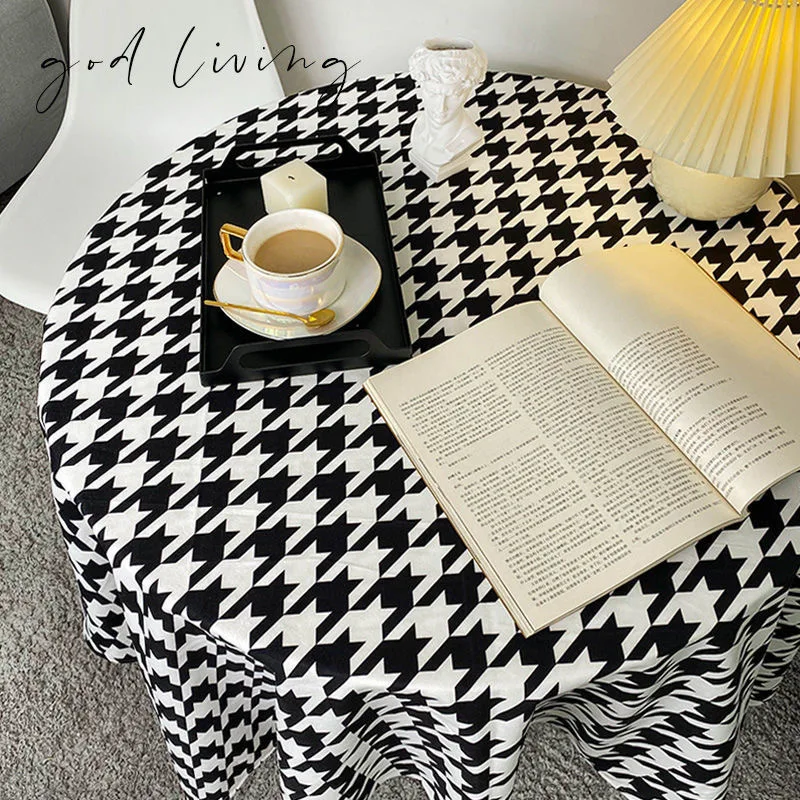 

Tea table tablecloth Vintage black and white checkerboard checkered round table tablecloth