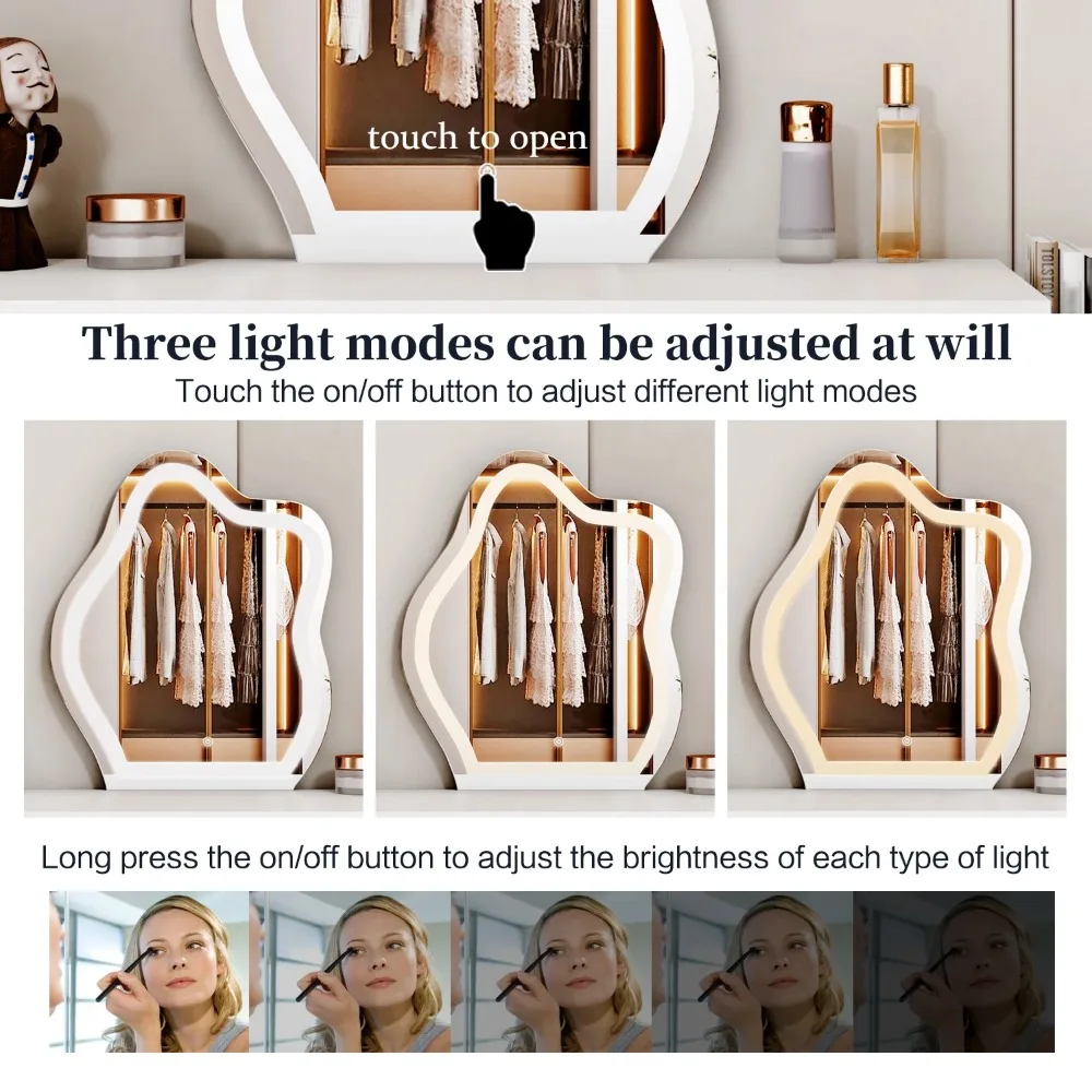 Makeup and Dressing Table with Mirror and Lamp, Small Dressing Table with 5 Drawers, and Adjustable Modern Dressing Table 4