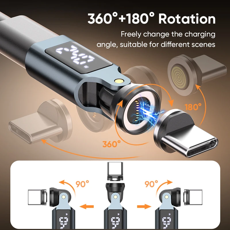 타입-C 마그네틱 어댑터 디지털 디스플레이 PD 240W 9핀 USB-C to USB-C 고속 충전 타입-C 암 OTG 컨버터 (삼성 아이폰용)