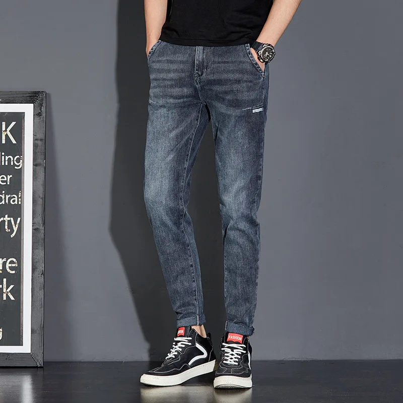 New Jeans Men's Slim Feet Pants Elastic Brand Korean Fashion Men Joker Spring and Autumn 2022 Spring Students Pencil Pants