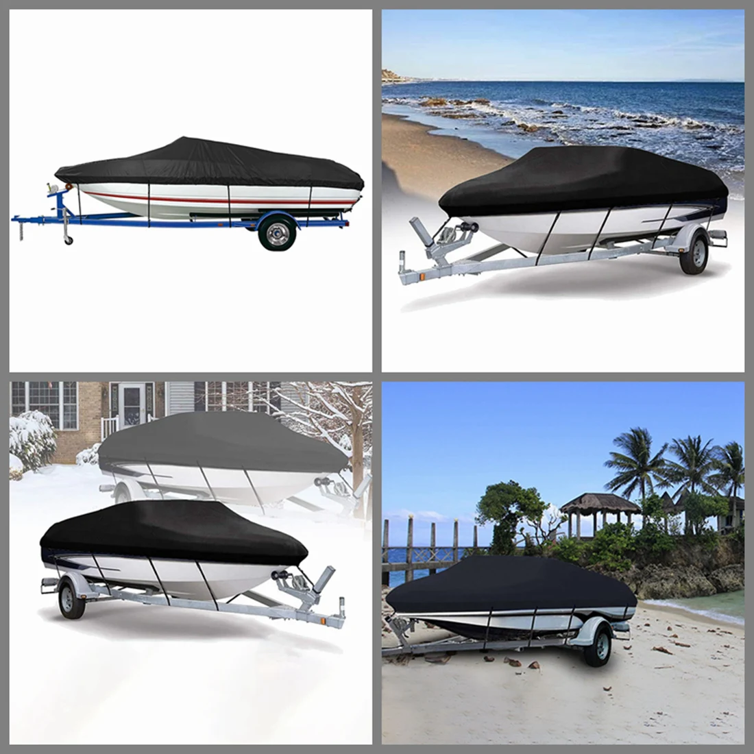 210D Boat Cover 11-22ft Fabric Trailerable Yacht Marine V-shape Canvas Boat Covers Anti-UV Waterproof Fishing Cover Tent