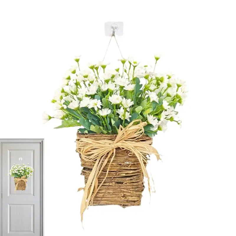 

Искусственные весенние цветочные корзины, ромашки, искусственный весенний венок, дверное украшение для дома, крыльца, фермерский декор, для внутреннего и наружного окна