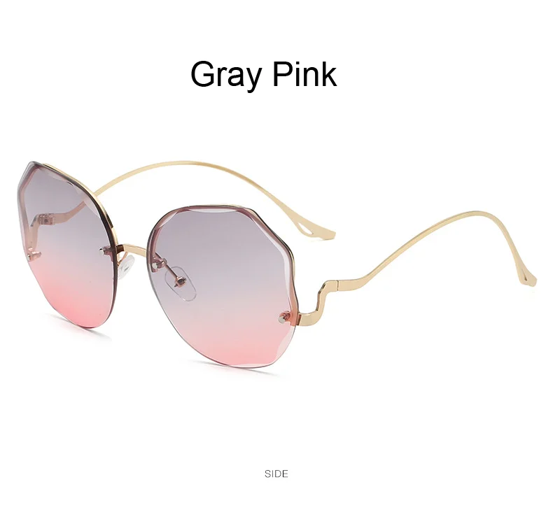 Sunglasses Women Designer Round Gradient Rimless Metal Glasses_voghion.com