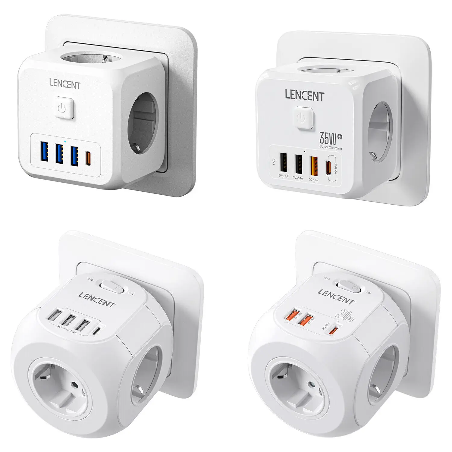 LENCENT USB ซ็อกเก็ตลูกเต๋าไม่มีสายซ็อกเก็ต EU ซ็อกเก็ตอะแดปเตอร์หลายซ็อกเก็ต EU Outlet Extender 1