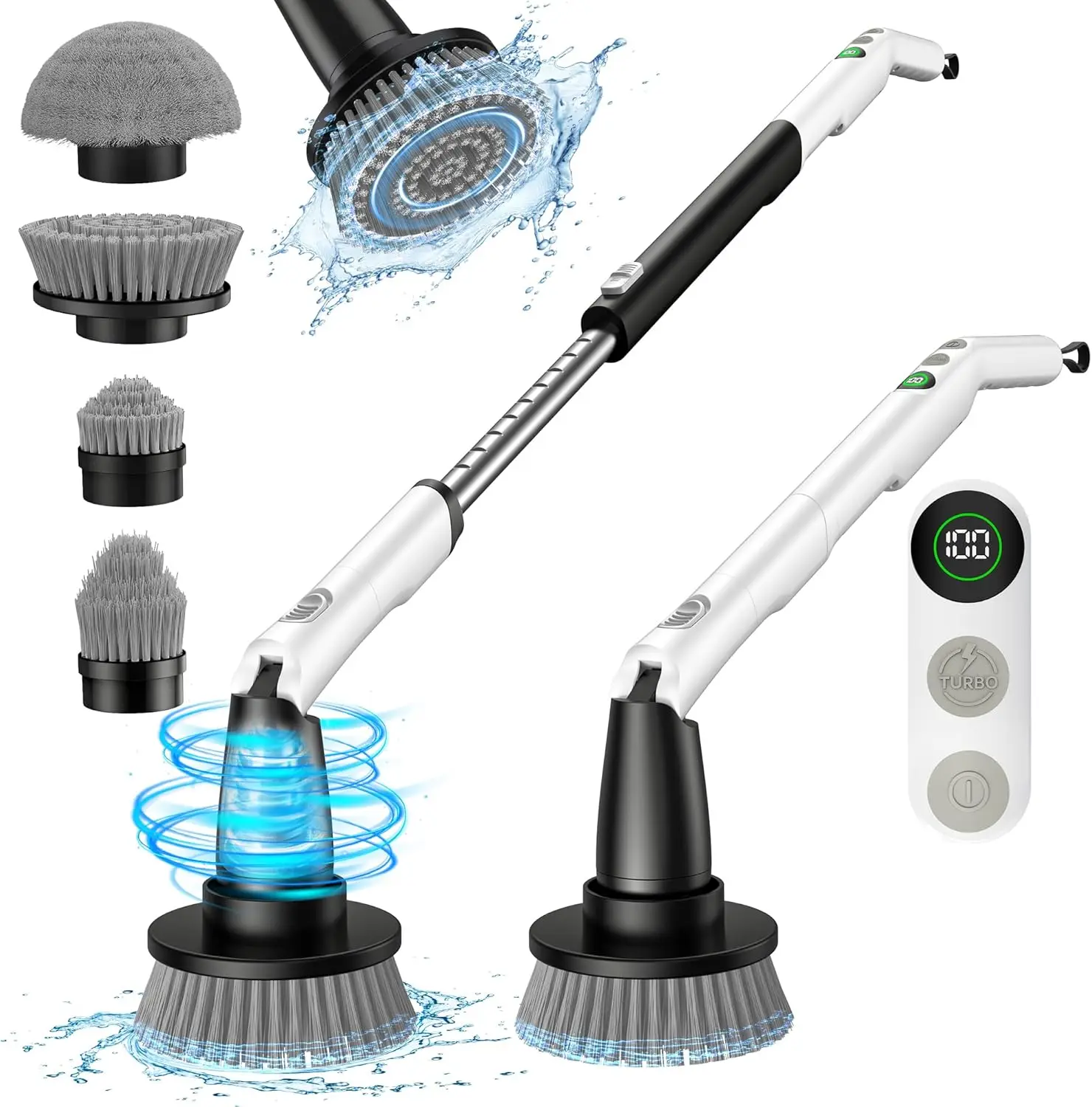Electric Spin Scrubber Kh8,Cordless Shower Scrubber, 4 Replacement Head, 1.5H Bathroom Scrubber Dual Speed, Shower Clean