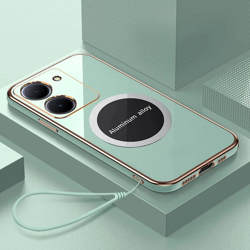 Luxury Square Plating Shockproof Silicone Back Cover with Magnetic Attraction