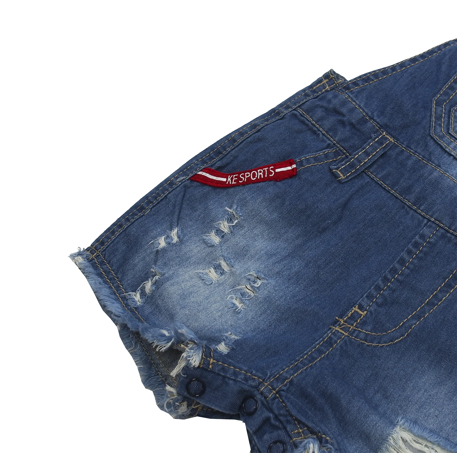 Kidscool Space Baby & Little Boys Big Bib Pocket Letter Webbing Raw Edge Ripped Fashoin Denim Shortalls