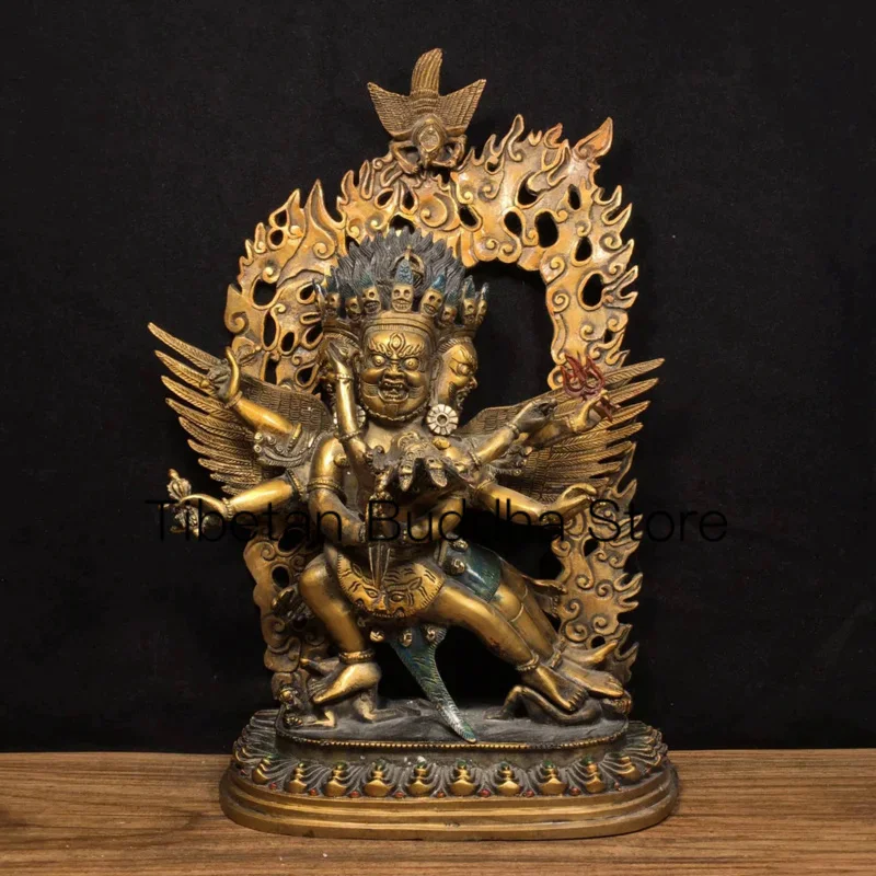 

31.5cmPure copper painted three sided double body Bodhisattva Vajra Tibetan Buddha statue