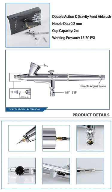 エアブラシキット 重力フィードデュアルアクションエアブラシキット