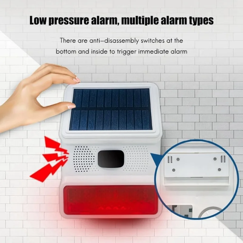 Solar Siren Alarm 433MHz Wireless Outdoor with LED Flashing Light Support Alarm Host PG103 PG107