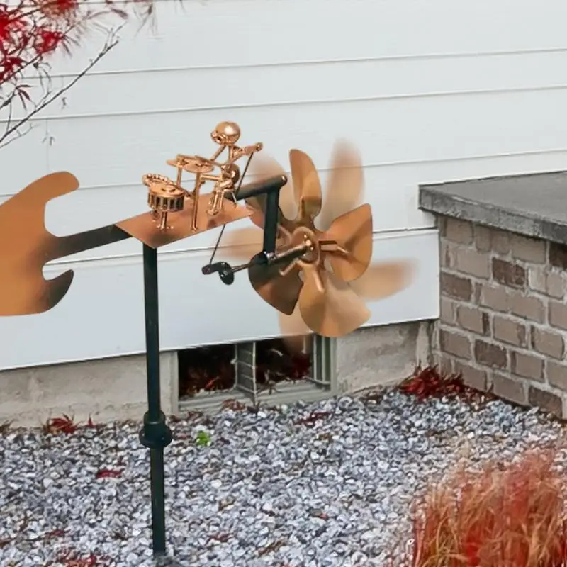 Metal Drummer Windmill Statue Metal Wind Spinner Decorative Wind Power Rock Art Statue For Garden Yard Patio Lawn Porch Backyard