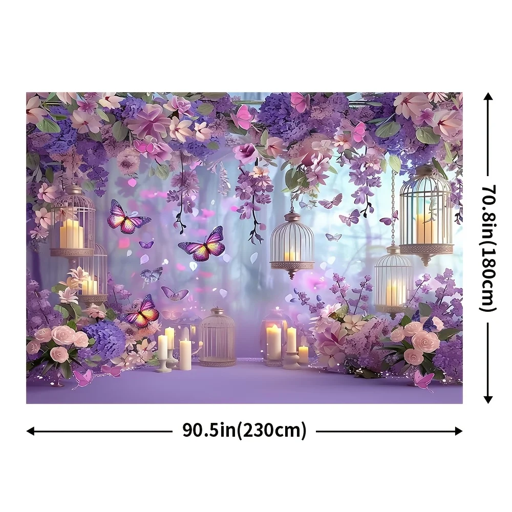 1-teiliger moderner Fotohintergrund aus Polyester mit Schmetterlings- und Blumenmuster, langlebiger Frühlings-Lila- und Rosabesatz – Detail 7