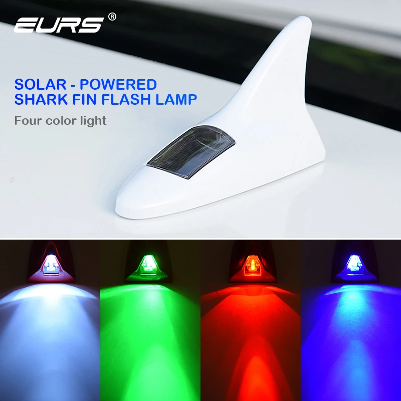 

EURS Car Shark Fin Antenna with Solar Energy LED Light Auto Radio Signal Aerial Roof Anticollision Decoration Lights Car Styling