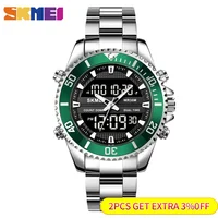 SKMEI 1850  Alarm Men Clock Waterproof Stainless Steel Relogio Masculino Dual Display Watches Mens Fashion Digital Wristwatches 2