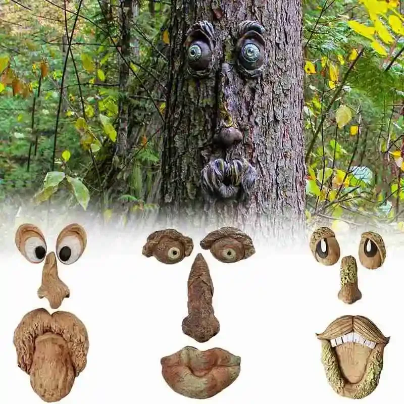 

Tree Monster Facial Features Resin Ornaments Luminous Bark Ghost Face Halloween Easter DIY Home Outdoor Garden Decoration