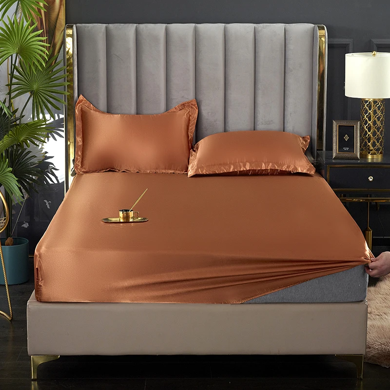 Fashionable Satin Elastic Fitted Sheet No Pillowcases Elastic Bands For Mattress Cover King Size 200*220 Bed Cover Bedding 6