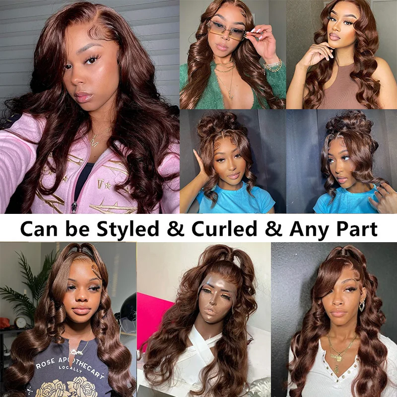 Chocolate brown x lace frontal human hair wigs for women body wave hd transparent lace front