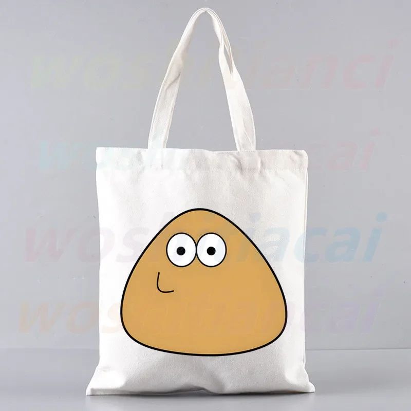 Hot Game My Pet Alien Pou Women Handbags Canvas Tote Shopping Bags Reusable Shopping Bag Eco Foldable