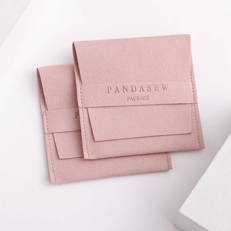 Custom Logo Printed Small Envelope Flap Package Pouch Luxury Microfiber Necklace Jewelry Bag