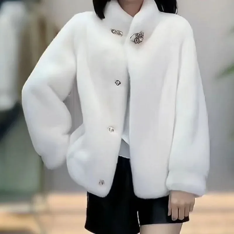 2023 New Women's Winter Imitation Mink Fur Coat Thickened Fashion Standing Neck Short Mink Fleece Small Fur Overcoat