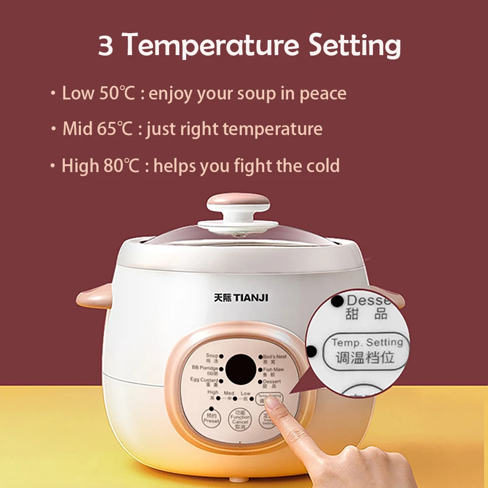 Tianji Electric Stew Pot,1 Quart Crock Pot Slow Cookers,ceramic Soup  Porridge Cooker With Lid,white - Electric Stewpot - AliExpress