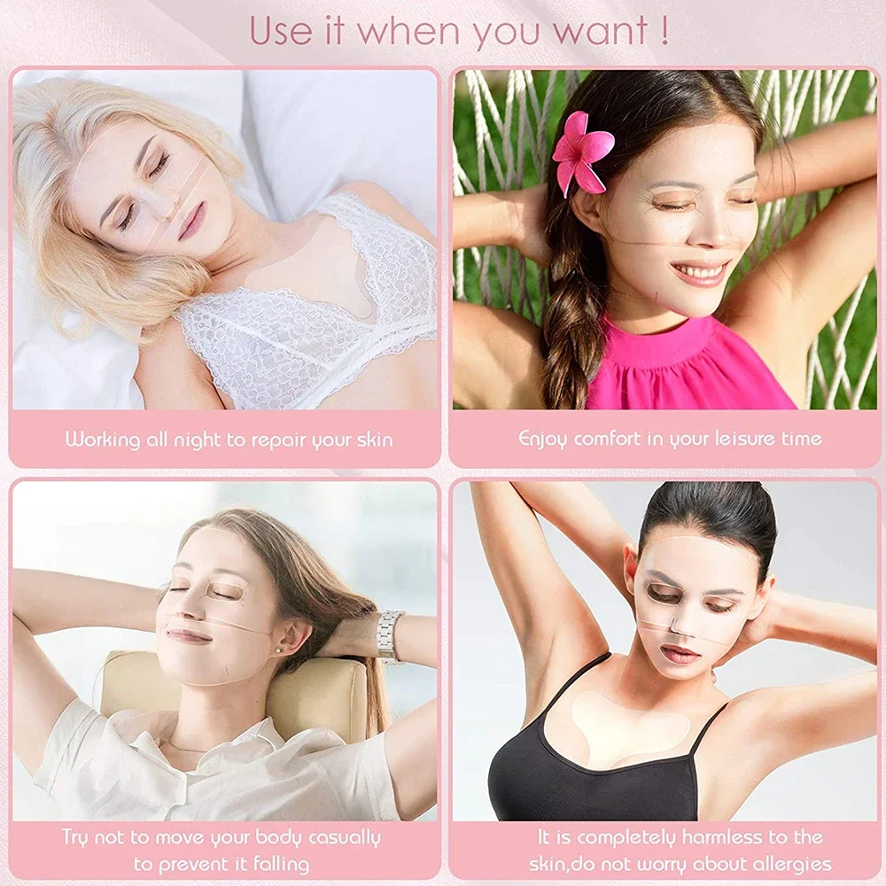 Reusable Face Chest Pad Set Silicone Facial Anti Wrinkle Anti Aging Smoothing Silicone Patches Remove Fine Lines Skin Care Tools