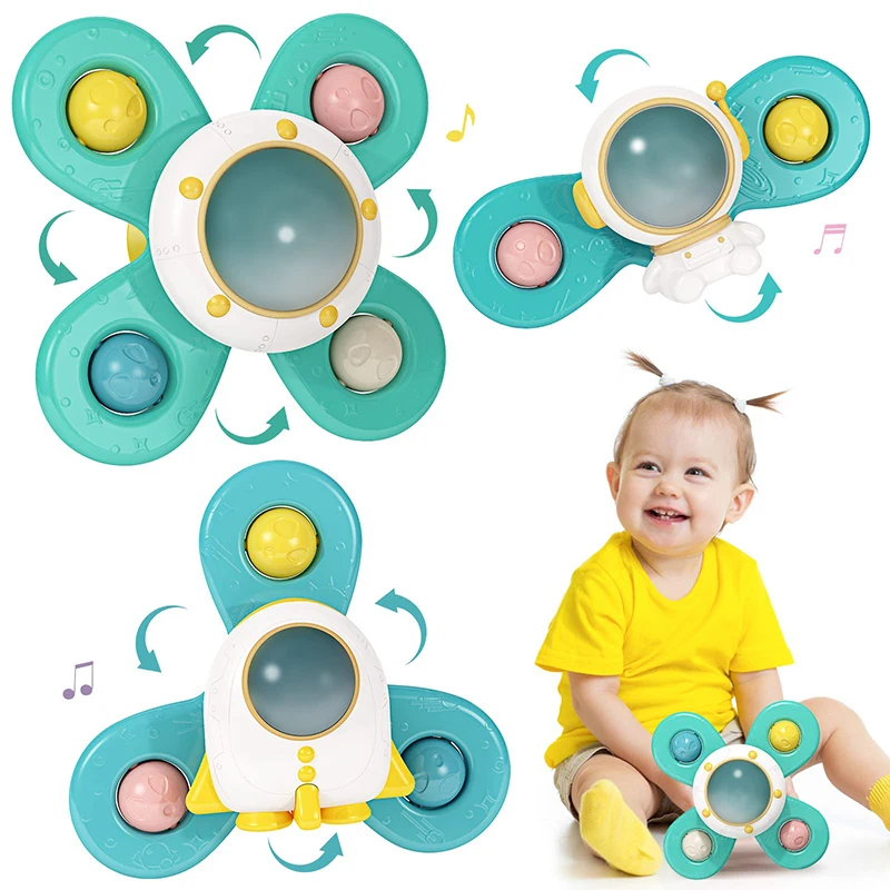 3 Pack Baby Sucker Spinning Top Toy Fidget Spinner Bath Toy With Rotating  Suction Cup