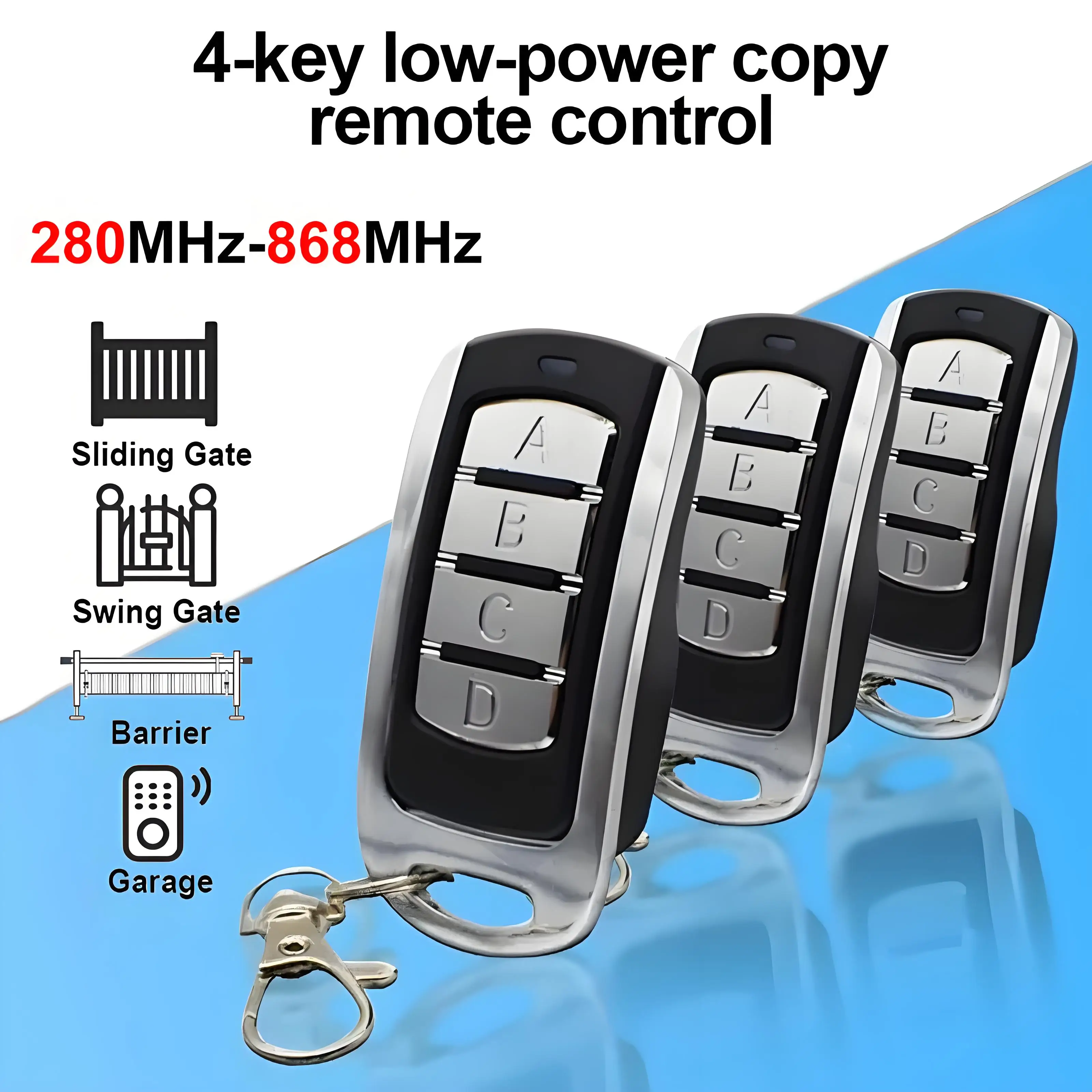 Garage Gate Remote Control Duplicator Self-copy Multi Frequency 280 to 868 MHz 4 in 1 Keychain Barrier Fixed Rolling Code Clone