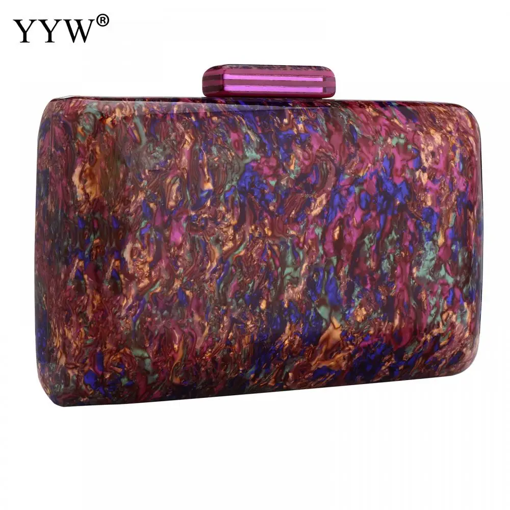 YYW Akryl Kvinnor Vintage Färgglad Marmor Prom Evening Clutch Bag Party Handväska Kvinna Casual Box Clutches Handväska_voghion.com