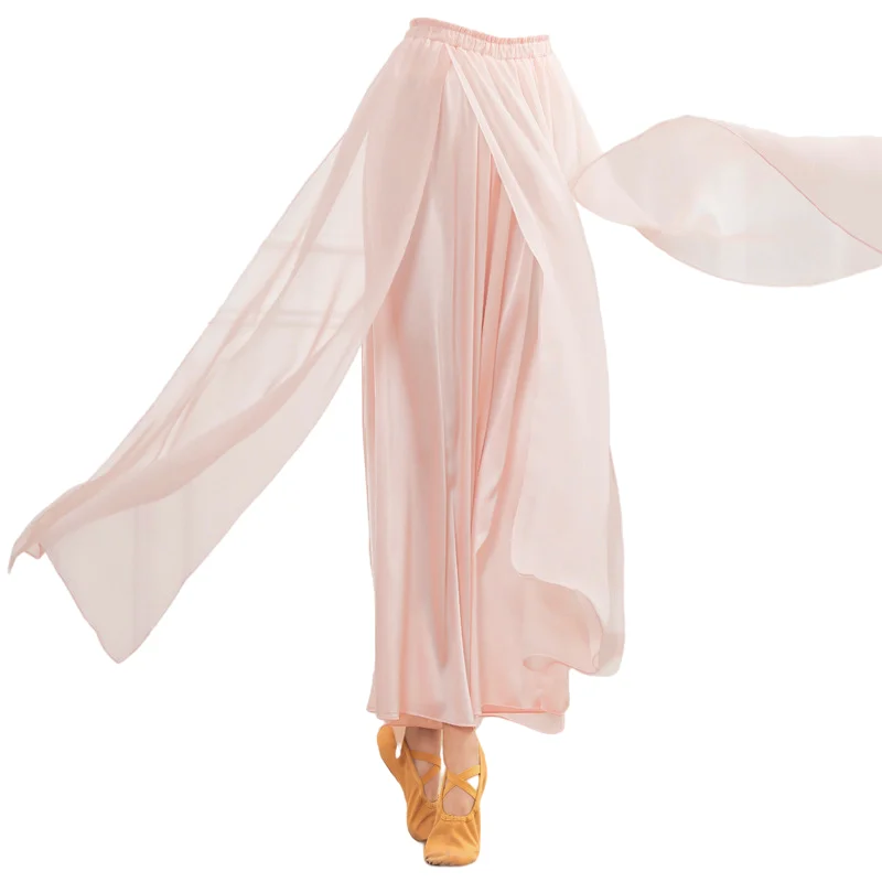 Two Layers Flowy Chiffon Culottes Women Body Rhyme Classical Dance Nuwa Pants Loose Light Weight Dancer Practice Clothes Summer