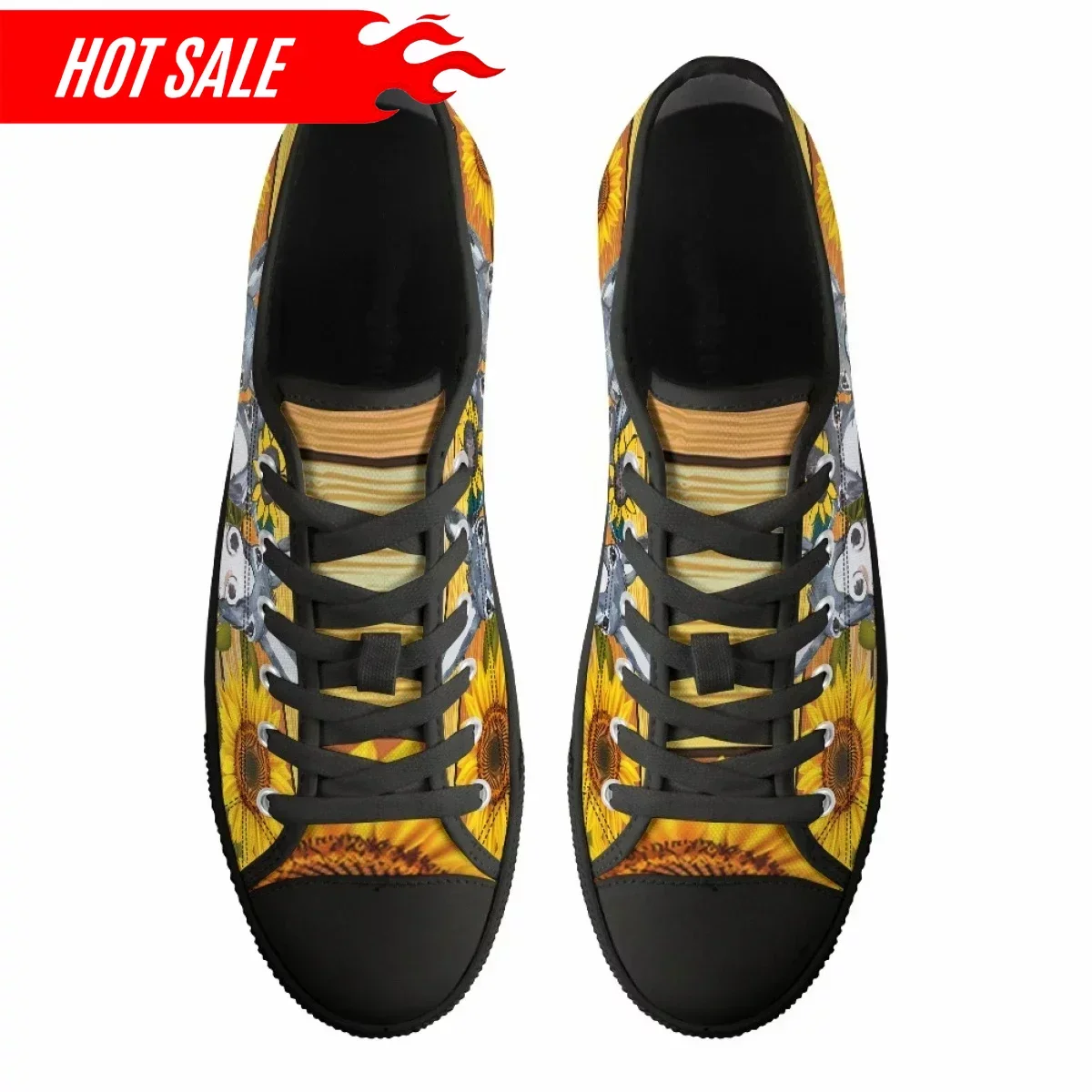 Fashion Hot Farm Donkey Sunflower Pattern Print Women's Casual Flat Shoes Classic Canvas Shoes Outdoor Sports Low Top Sneakers
