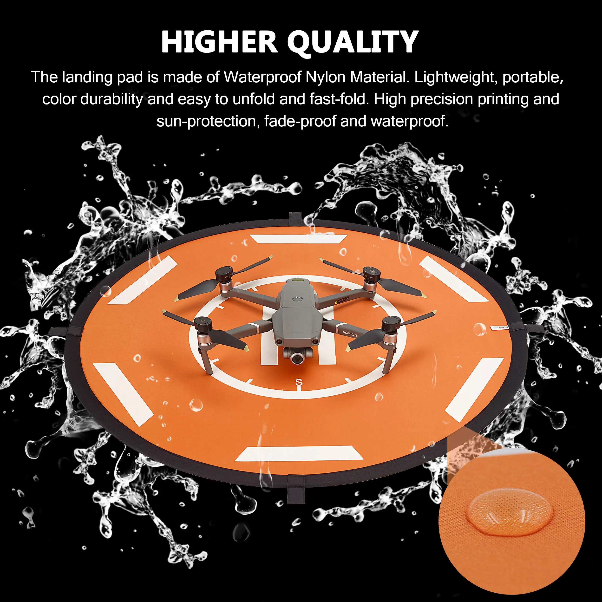 Tapis d'atterrissage pour drone 80cm orange - imperméable et portable