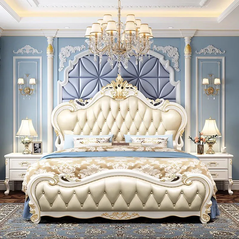 

Modern Frames Bed Queen Size Princess Leather Wooden Girl Double Bed Human Sleeping European Cama Matrimonial Home Furniture